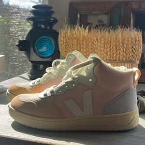 Pink and Beige High-Top Sneakers